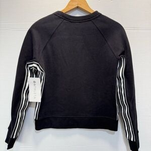 NEW Athleta Women 24/7 Black Crew Neck Sweatshirt White Stripe Soft Light Top